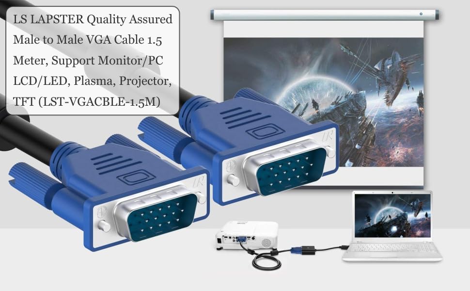 LAPSTER Quality Assured Male to Male VGA Cable 1.5 Meter