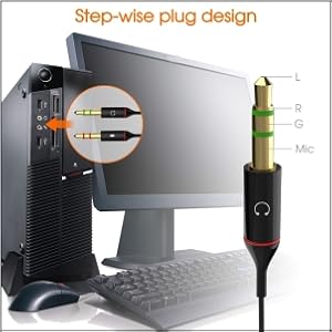 Lapster Gold Plated 2 Male to 1 Female 3.5mm Headphone Earphone Mic Audio Y Splitter Cable Ð Black