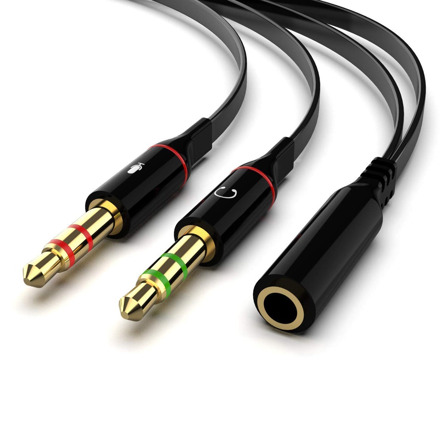 Lapster Gold Plated 2 Male to 1 Female 3.5mm Headphone Earphone Mic Audio Y Splitter Cable Ð Black