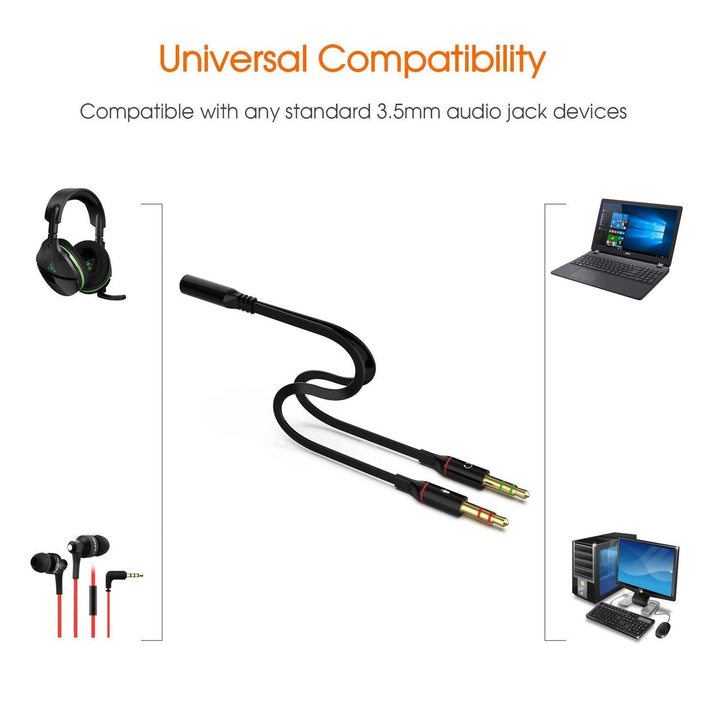 Lapster Gold Plated 2 Male to 1 Female 3.5mm Headphone Earphone Mic Audio Y Splitter Cable Ð Black