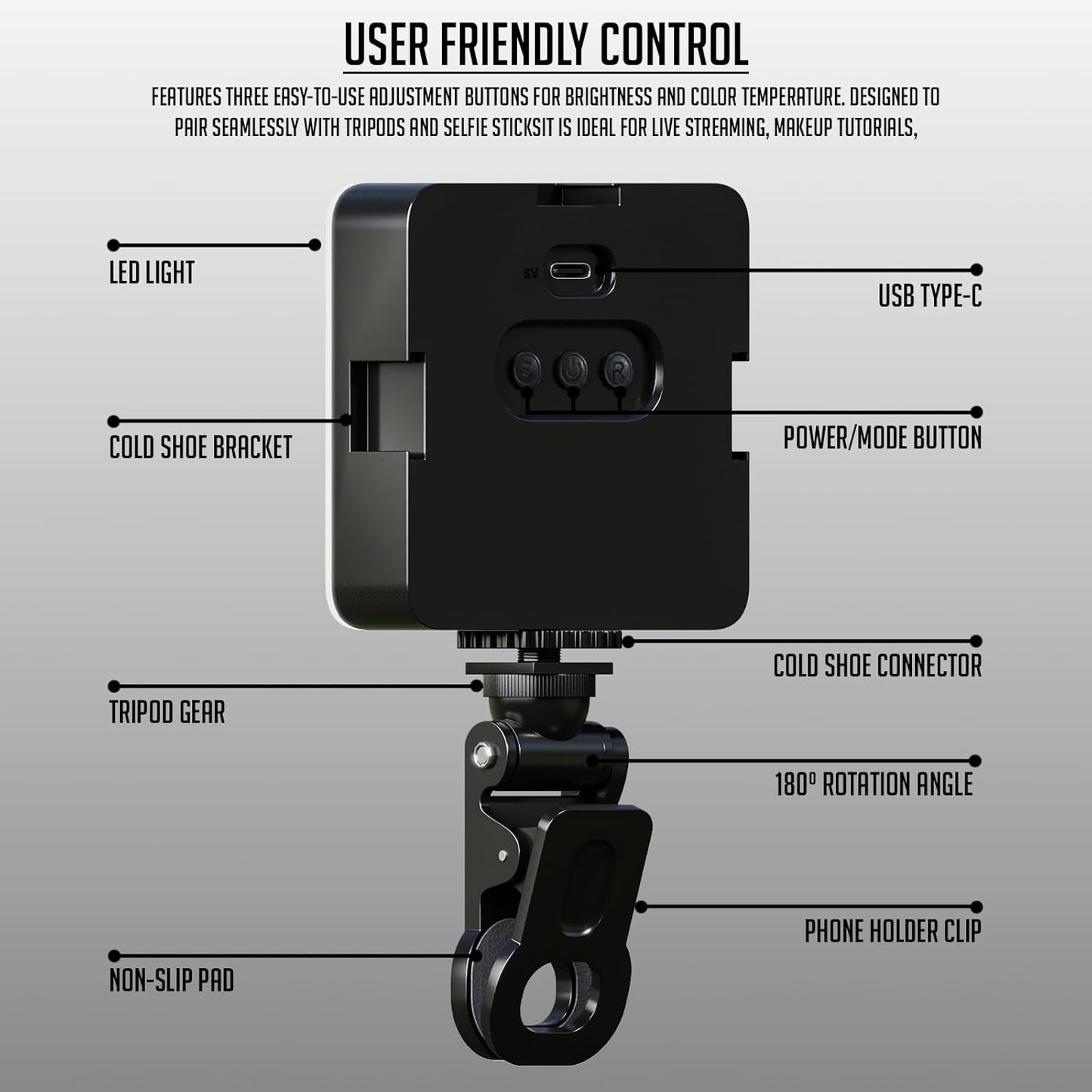 Lapster Luma sync RGB Light Video Light for Video Shoot Photography Lighting with Clip Dimmable and Rechargeable