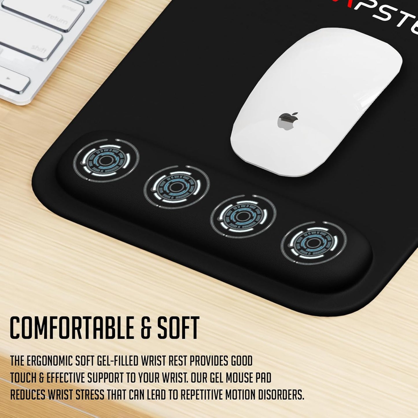 Lapster Black Ergonomic Mousepad with Gel Wrist Rest and Memory Foam| Non-Slip Base