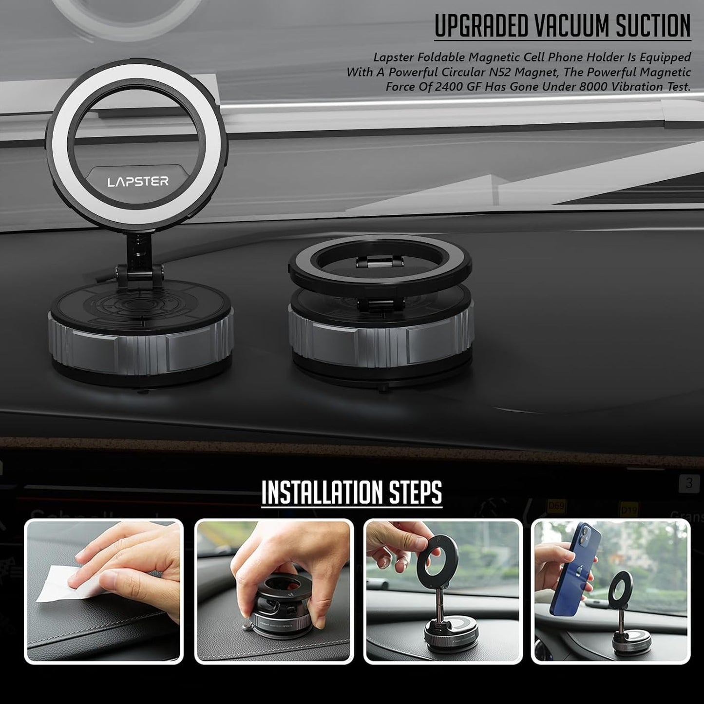 Lapster Magneto M3 Magnetic Phone Holder with Vacuum Suction 360¡ Rotation Hands-Free Mobile Stand