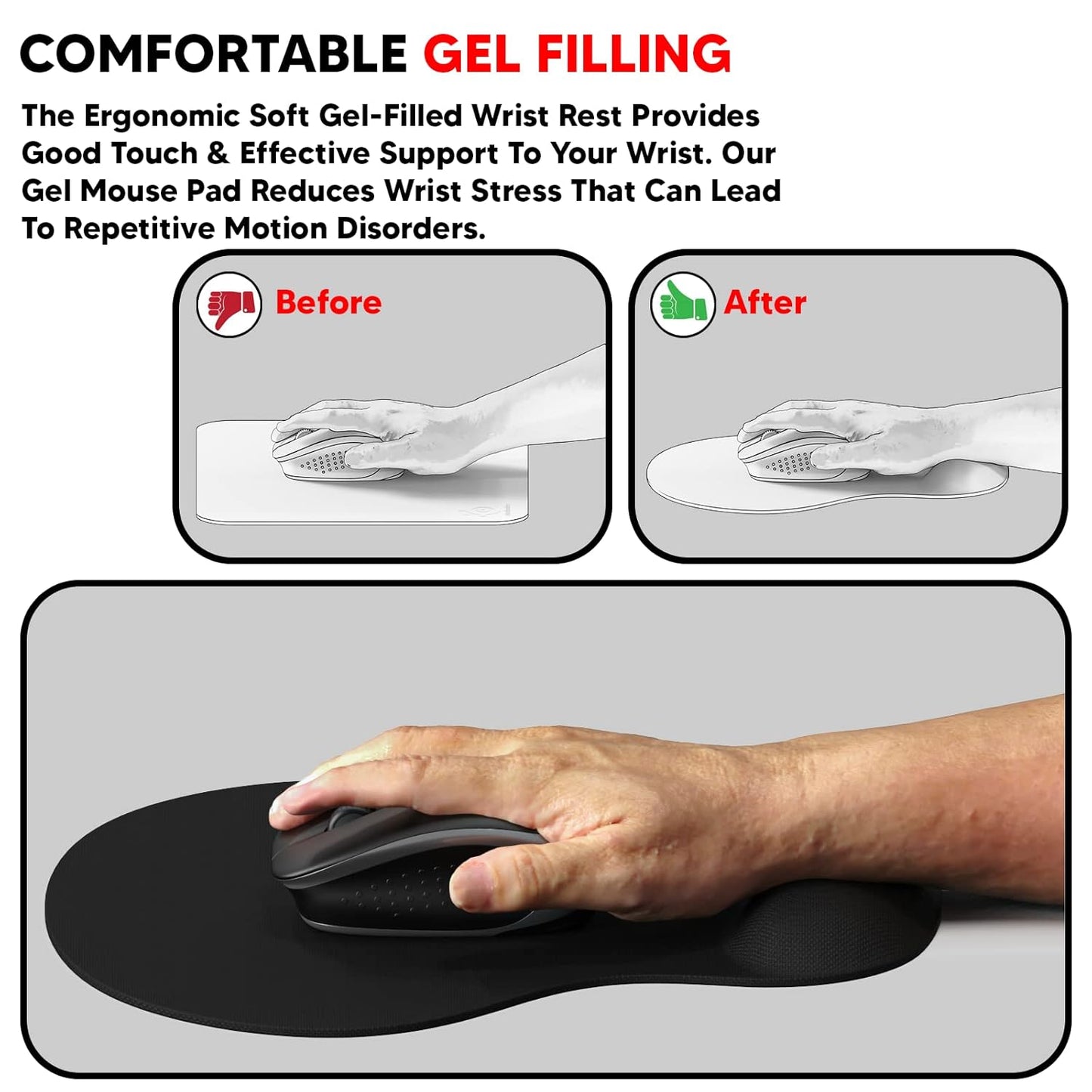 Lapster Gel Mouse pad with Wrist Rest with Lycra Cloth Nonslip for Laptop, Computer (Black)