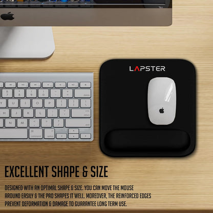 Lapster Black Ergonomic Mousepad with Gel Wrist Rest and Memory Foam| Non-Slip Base