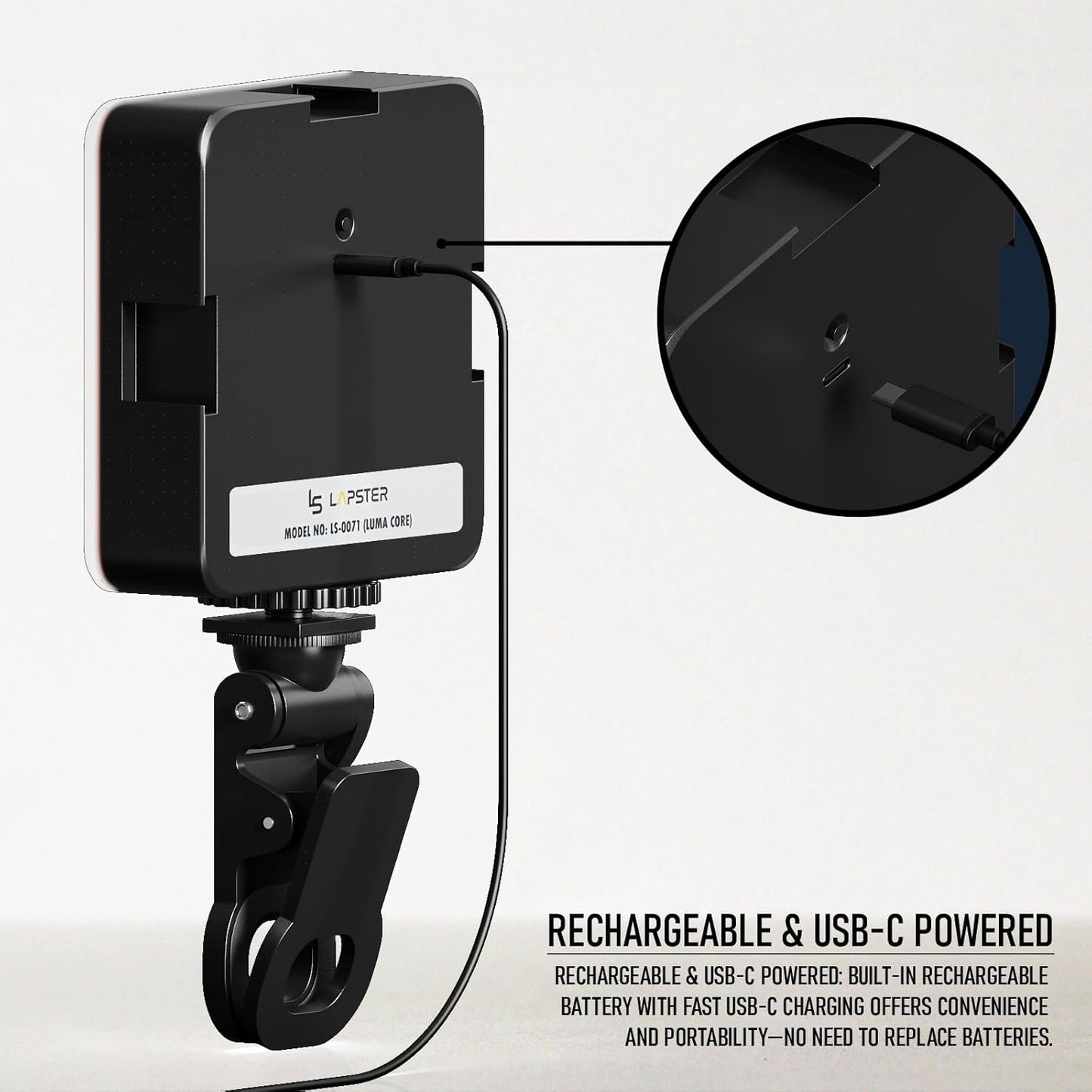 Lapster Luma core LED Video Light for Video Shoot Photography Lighting with Clip Dimmable and Rechargeable