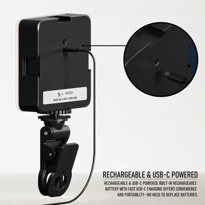Lapster Luma core LED Video Light for Video Shoot Photography Lighting with Clip Dimmable and Rechargeable