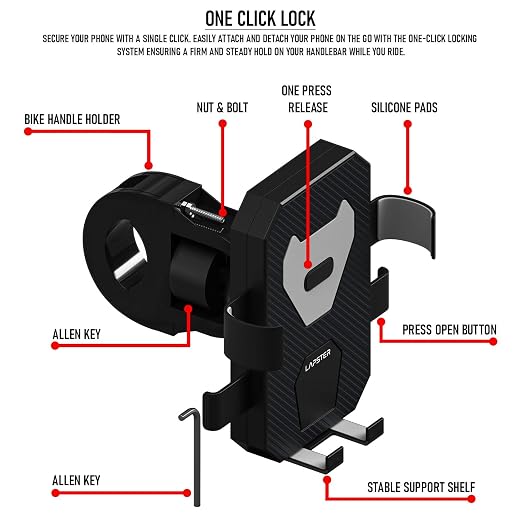 Lapster Ride X1 Universal Mobile Holder for Bike with One-Touch Lock 360¡ Rotating Adjustable
