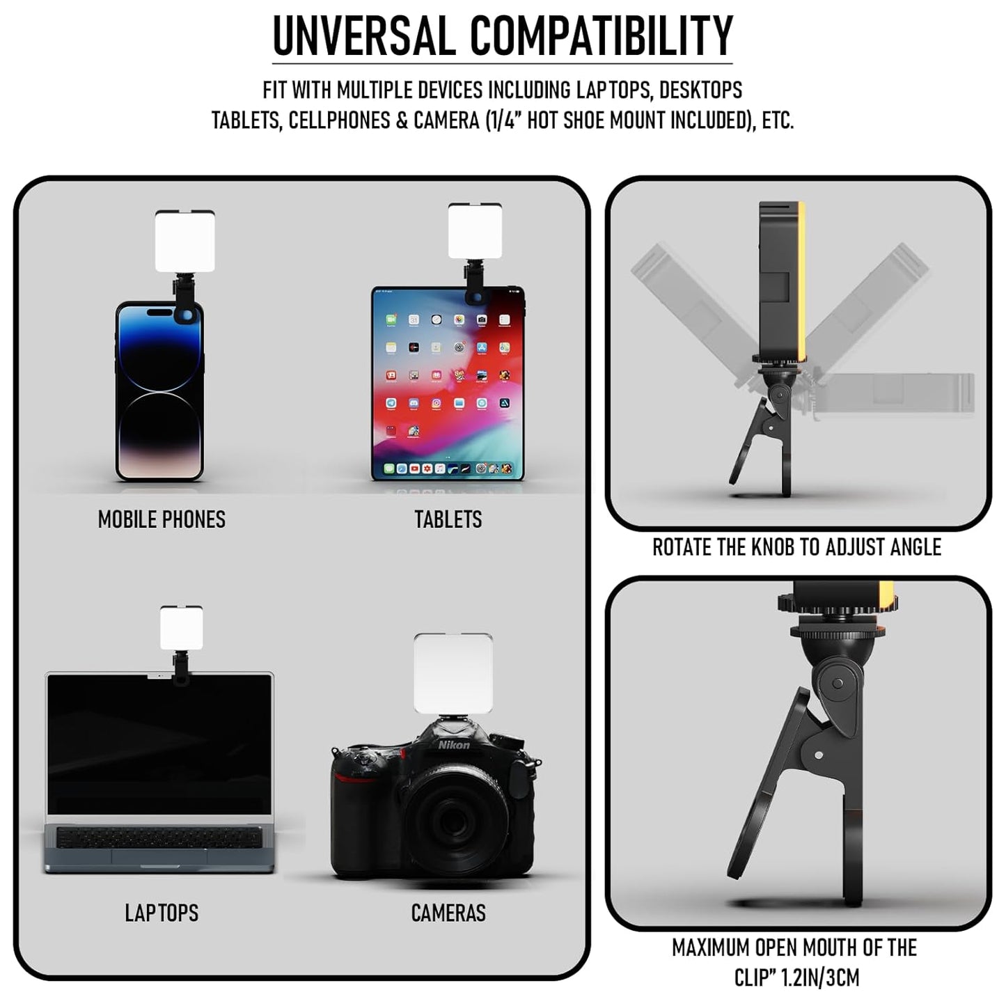 Lapster Luma core LED Video Light for Video Shoot Photography Lighting with Clip Dimmable and Rechargeable