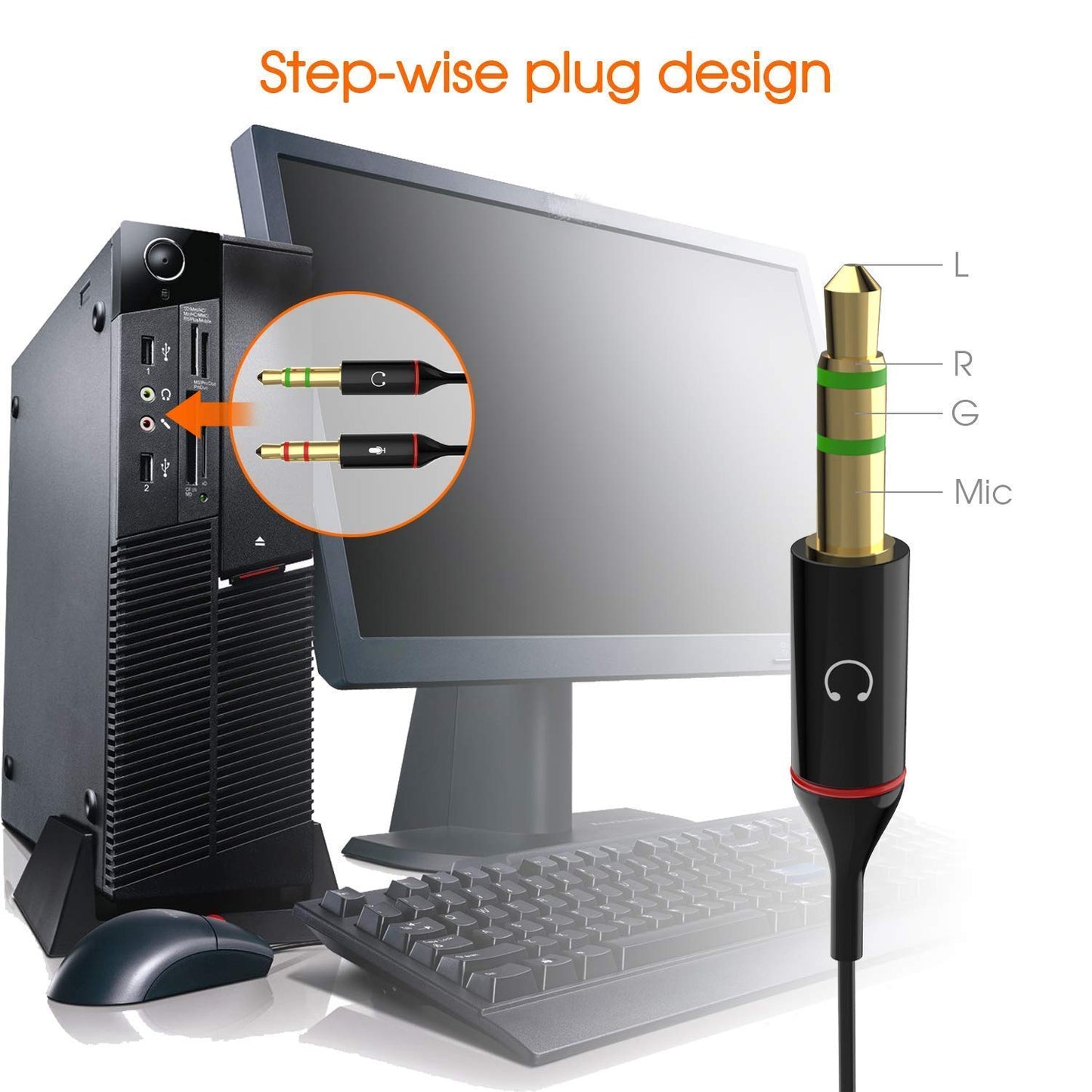 Lapster Gold Plated 2 Male to 1 Female 3.5mm Headphone Earphone Mic Audio Y Splitter Cable Ð Black