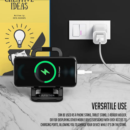 Lapster Black Desktop Foldable Mobile and Tablet Holder, Designed with ABS Material