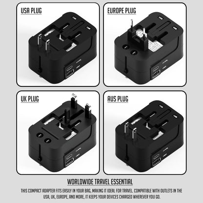 Lapster Universal Travel Adapter with Type C 1 USB, 1 USB-C with 2.4A (Black)