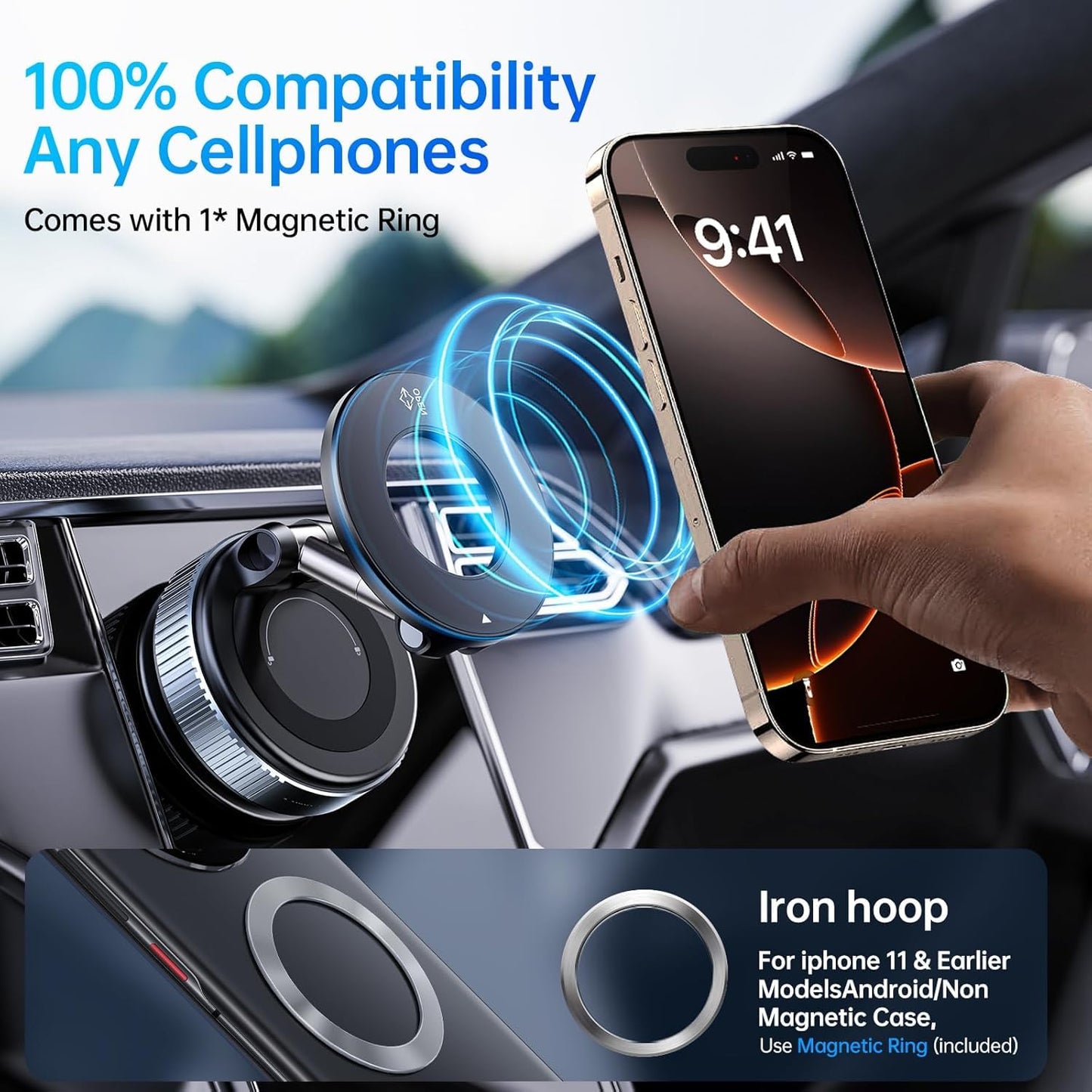 Lapster Magneto M2 Magnetic Phone Holder with Vacuum Suction 360¡ Rotation | Universal Car Mount for Dashboard