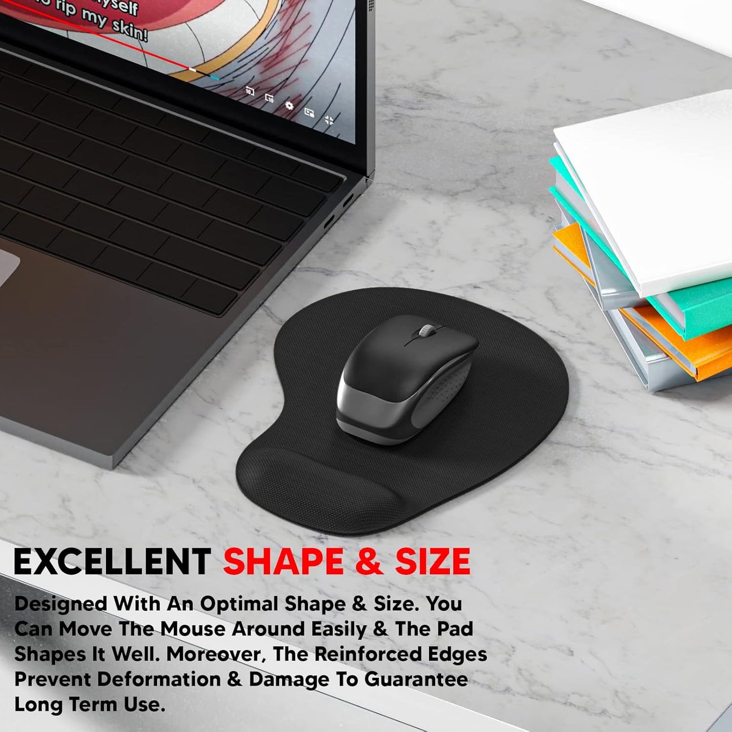 Lapster Gel Mouse pad with Wrist Rest with Lycra Cloth Nonslip for Laptop, Computer (Black)