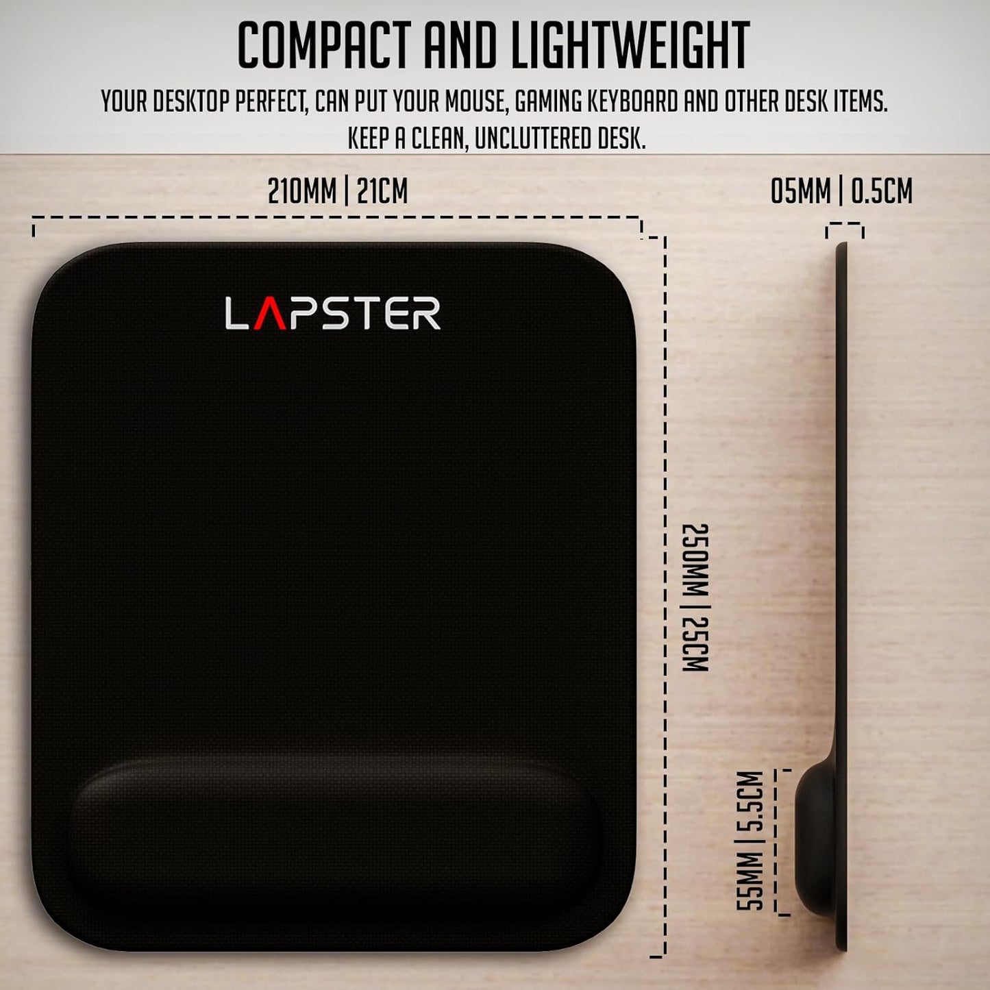 Lapster Black Ergonomic Mousepad with Gel Wrist Rest and Memory Foam| Non-Slip Base