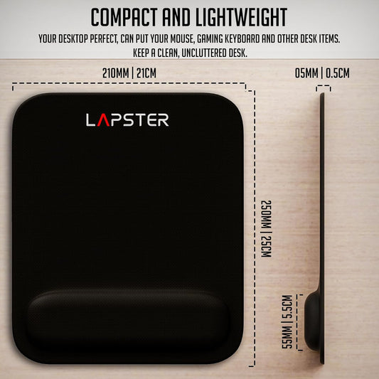 Lapster Black Ergonomic Mousepad with Gel Wrist Rest and Memory Foam| Non-Slip Base