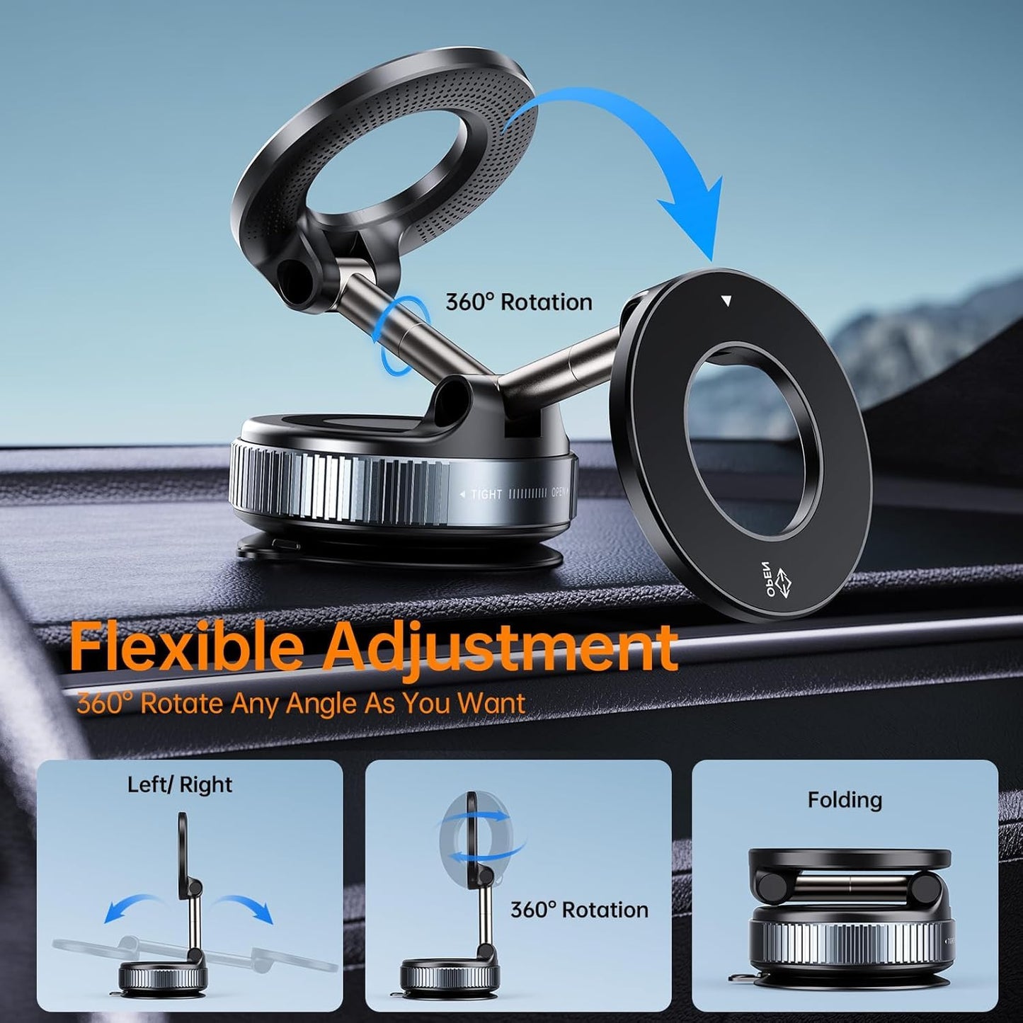 Lapster Magneto M2 Magnetic Phone Holder with Vacuum Suction 360¡ Rotation | Universal Car Mount for Dashboard