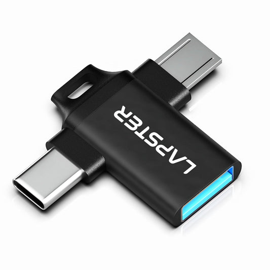 Lapster Plugx3 OTG 2 in 1 Adapter Micro USB + Type C to USB Female Connector