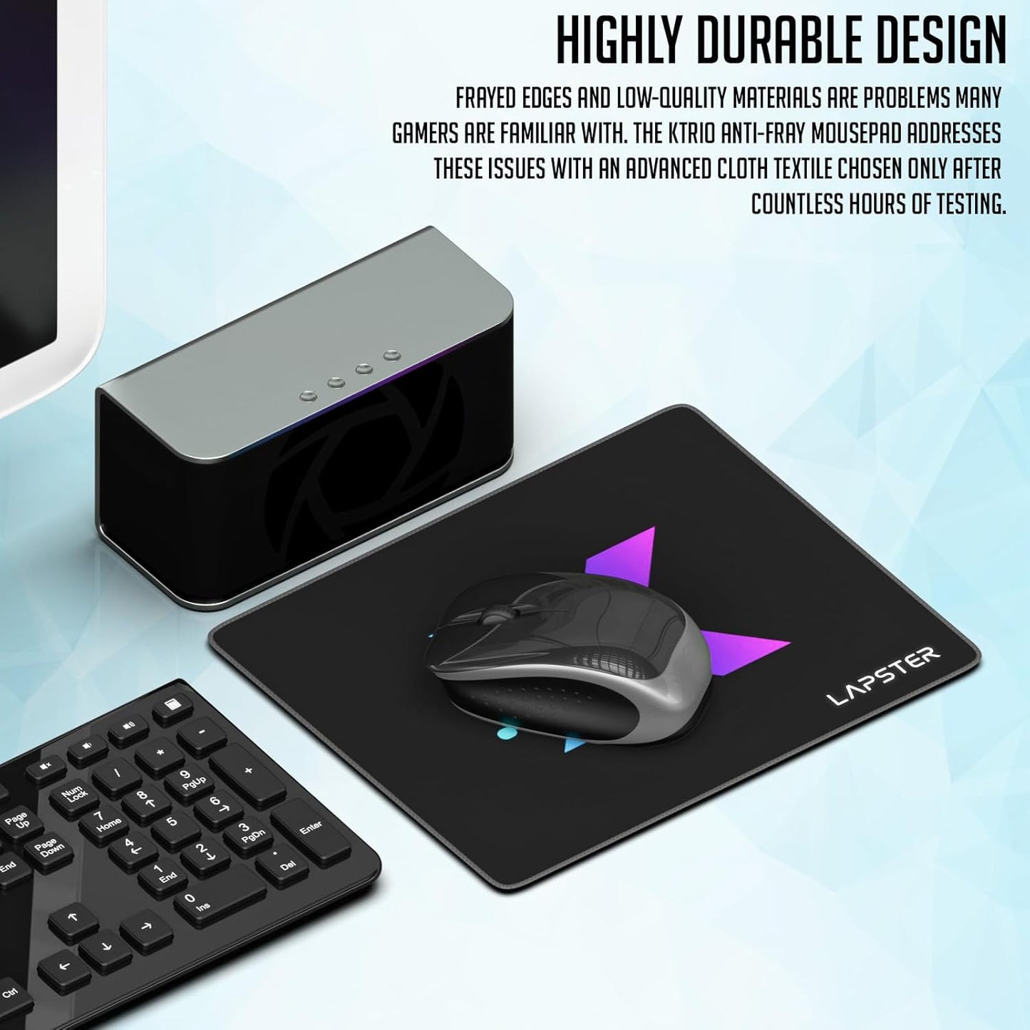 Lapster X Design Gaming Mouse pad, Non-Slip Rubber Base, with Antifray Stitched Embroidery Edges