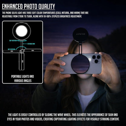 Lapster Luma Flex Magnetic Selfie Ring Light with Makeup Mirror, 360¡ Rotatable, Type-C Rechargeable