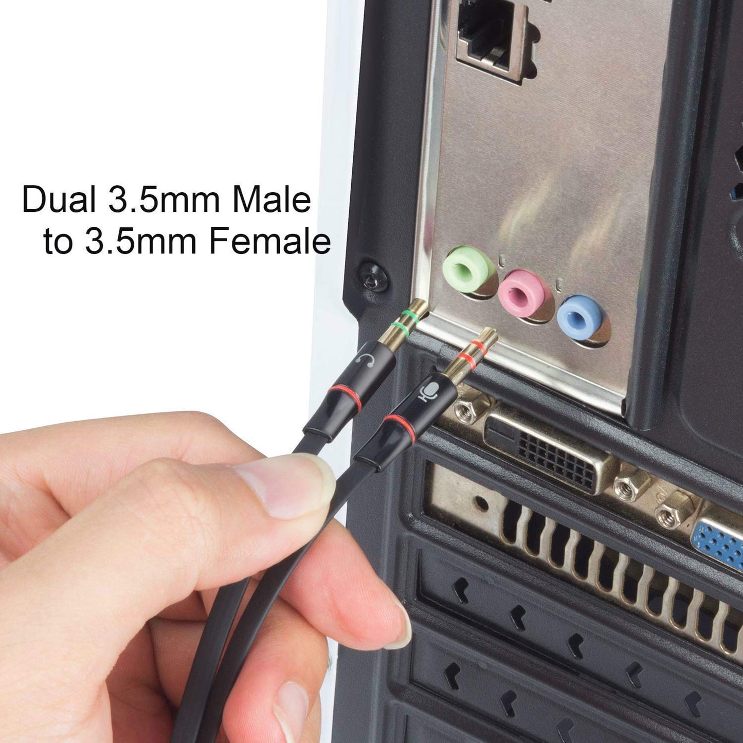 Lapster Gold Plated 2 Male to 1 Female 3.5mm Headphone Earphone Mic Audio Y Splitter Cable Ð Black