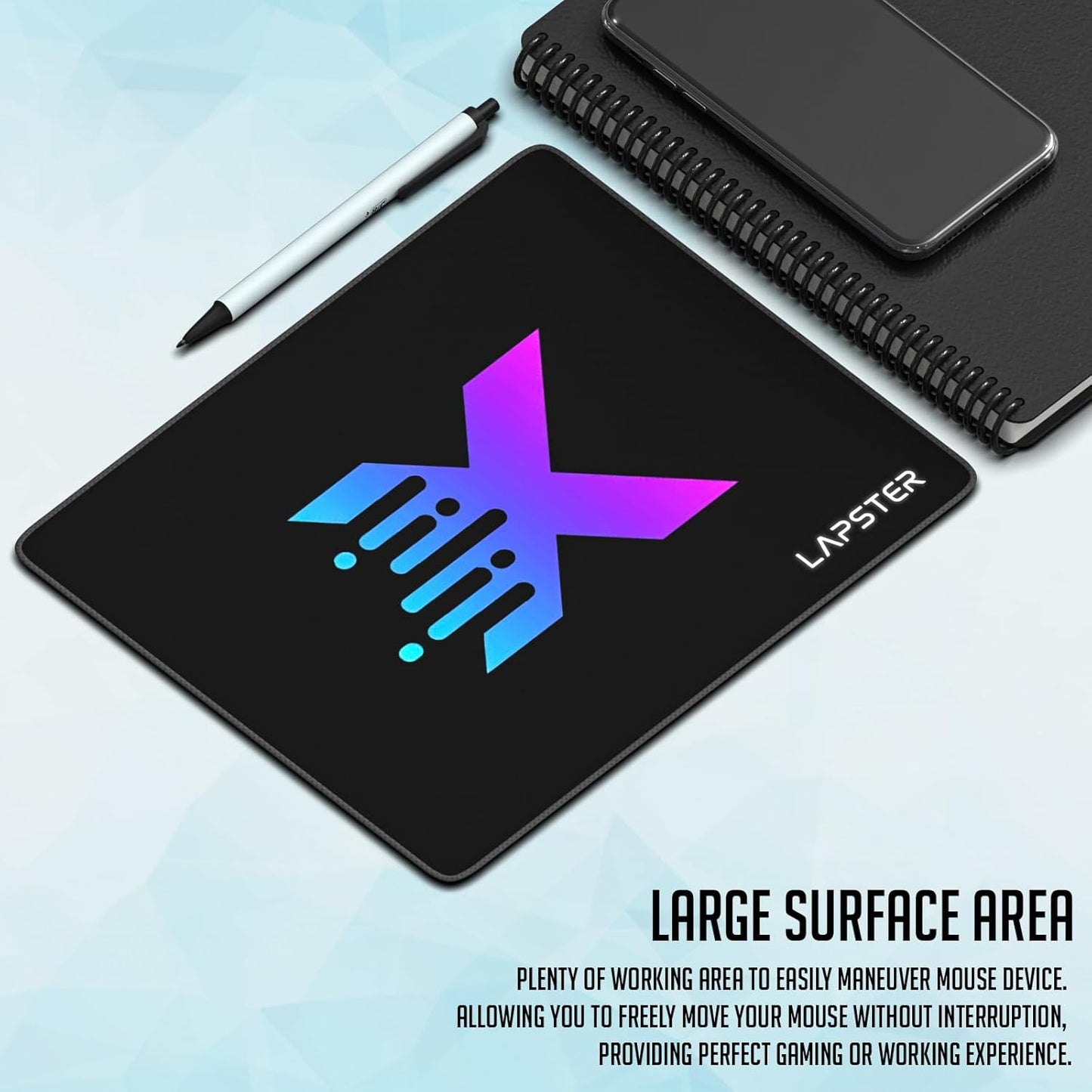 Lapster X Design Gaming Mouse pad, Non-Slip Rubber Base, with Antifray Stitched Embroidery Edges