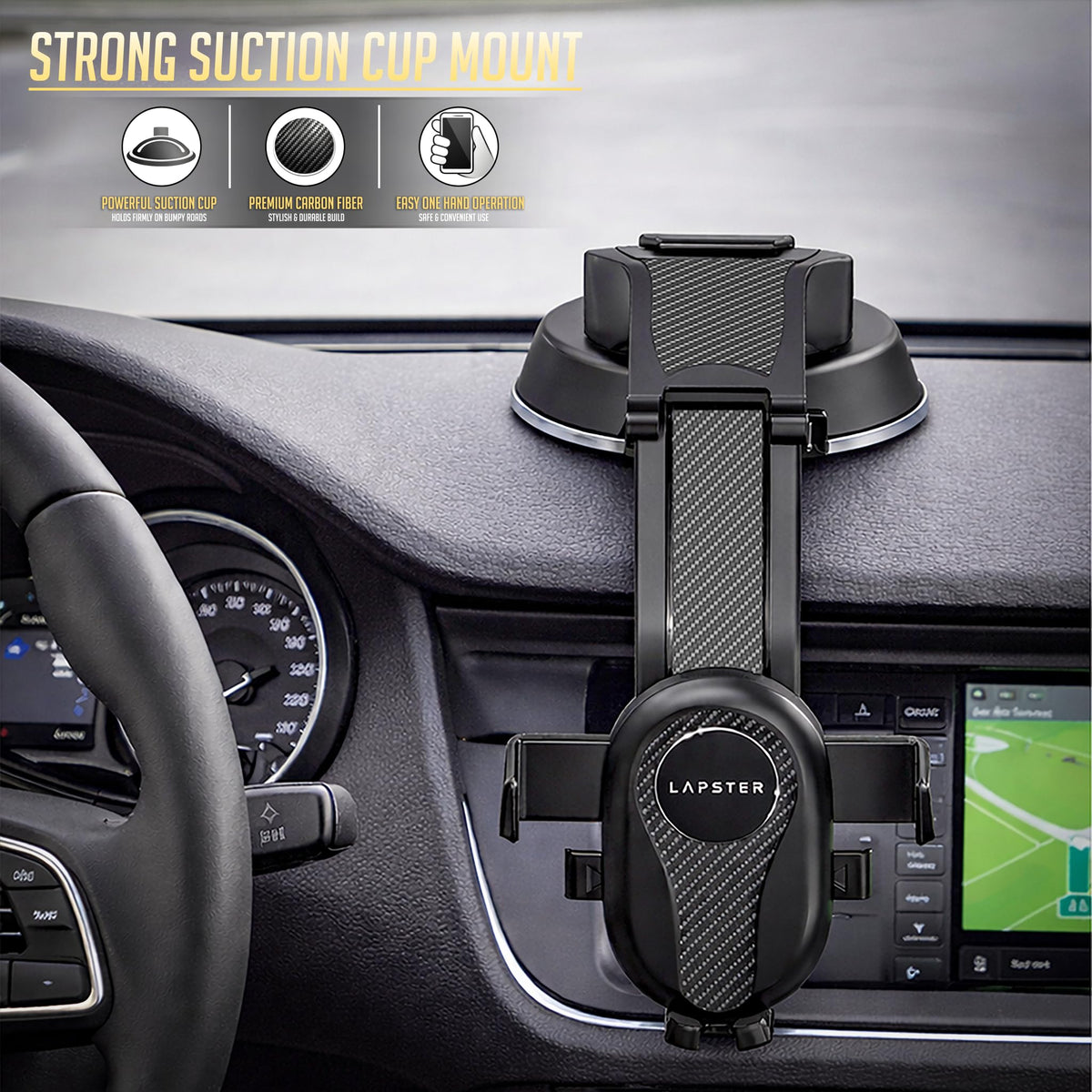 Lapster Autogrip C1 car Mobile Holder for Dashboard with 360 Degree Rotation, Secure Hold Grip, Vacuum Lock Base, One-Hand Operation, Impact-Resistant Design, Mobile Holder for car (Black)