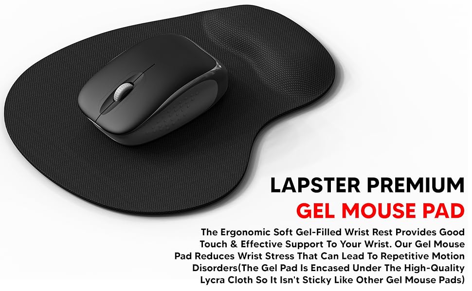 Lapster Gel Mouse pad with Wrist Rest with Lycra Cloth Nonslip for Laptop, Computer (Black)
