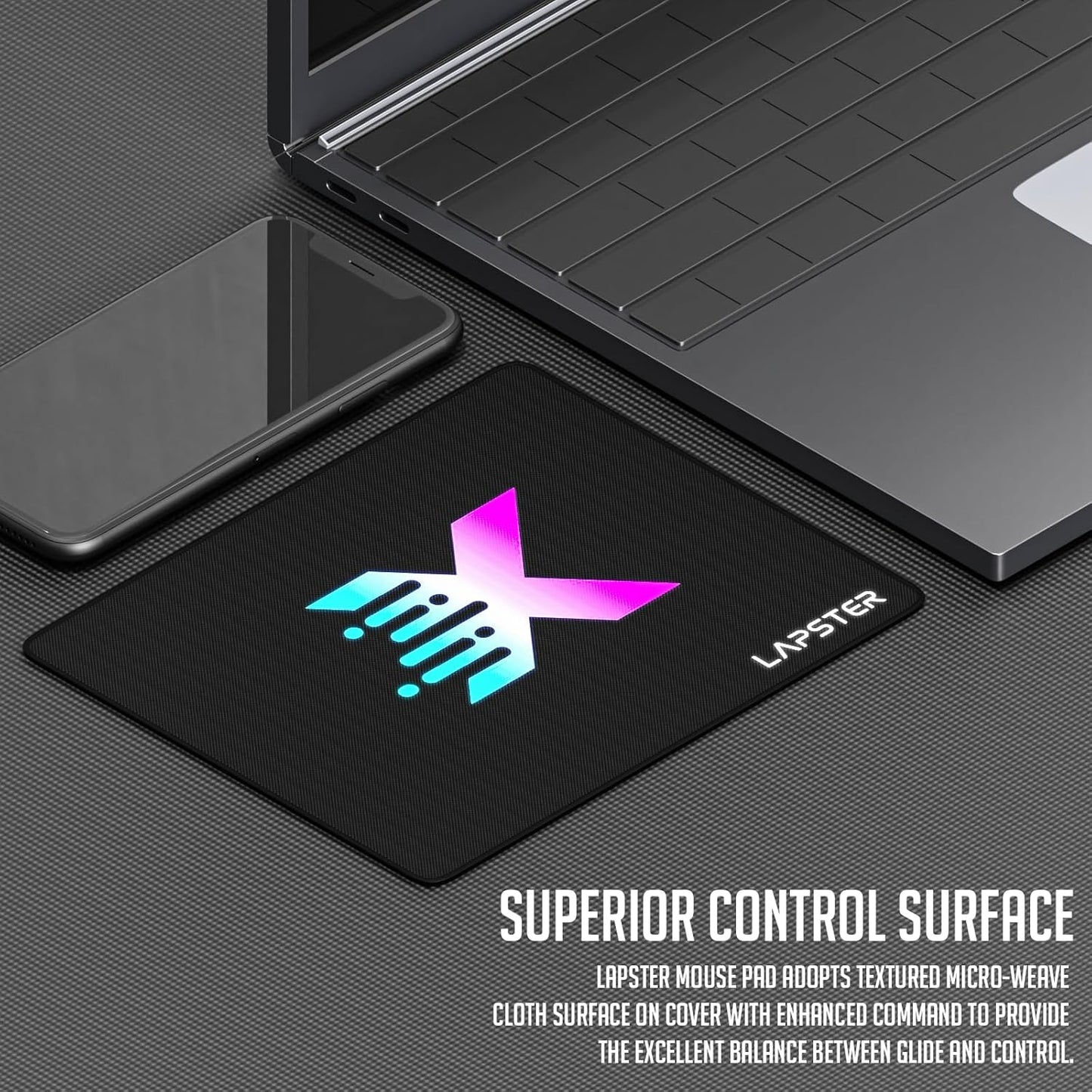 Lapster X Design Gaming Mouse pad, Non-Slip Rubber Base, with Antifray Stitched Embroidery Edges