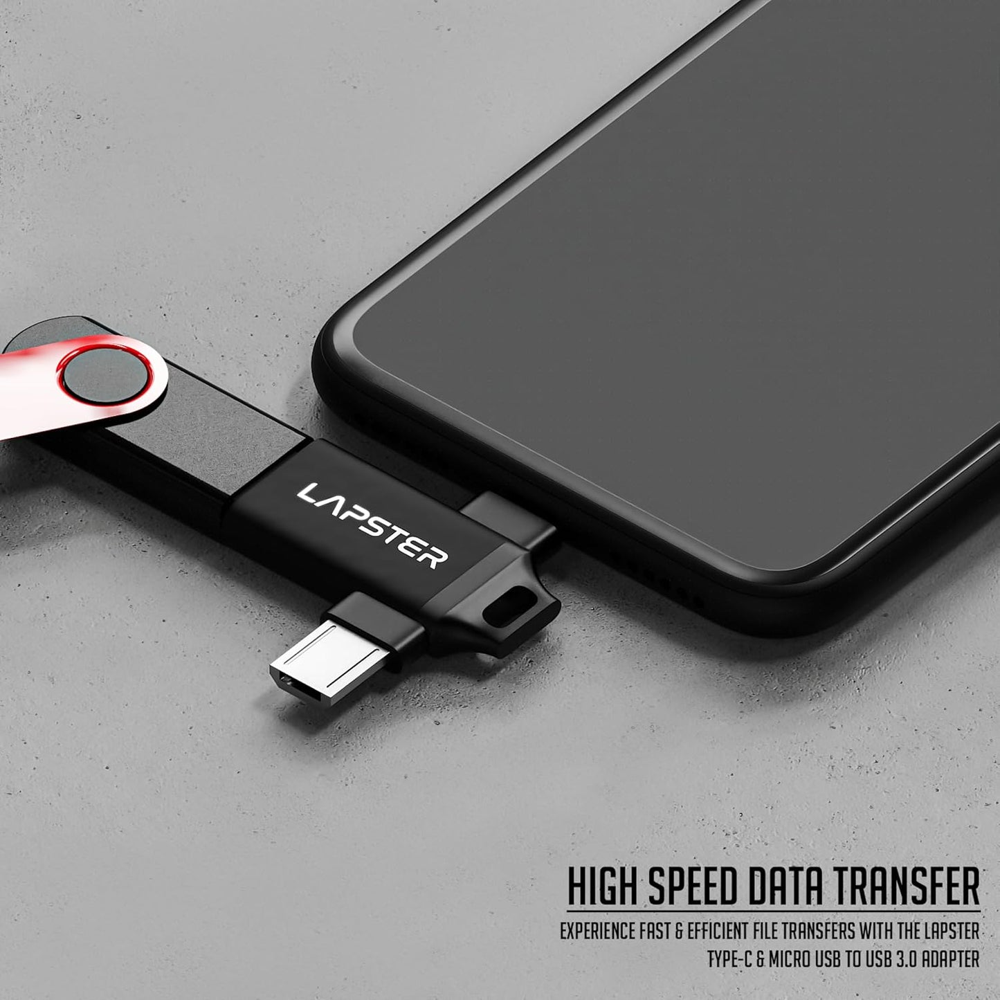 Lapster Plugx3 OTG 2 in 1 Adapter Micro USB + Type C to USB Female Connector