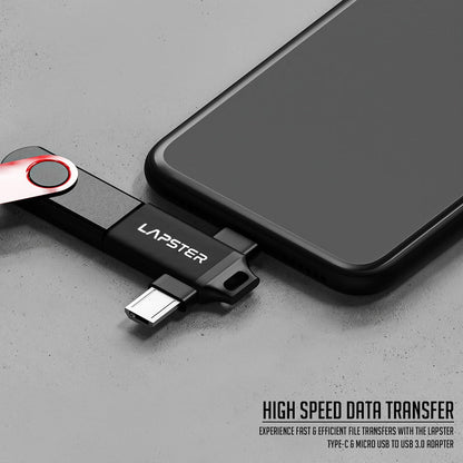 Lapster Plugx3 OTG 2 in 1 Adapter Micro USB + Type C to USB Female Connector