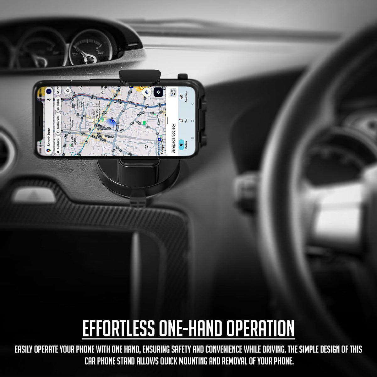 Lapster Autogrip C1 car Mobile Holder for Dashboard with 360 Degree Rotation, Secure Hold Grip, Vacuum Lock Base, One-Hand Operation, Impact-Resistant Design, Mobile Holder for car (Black)