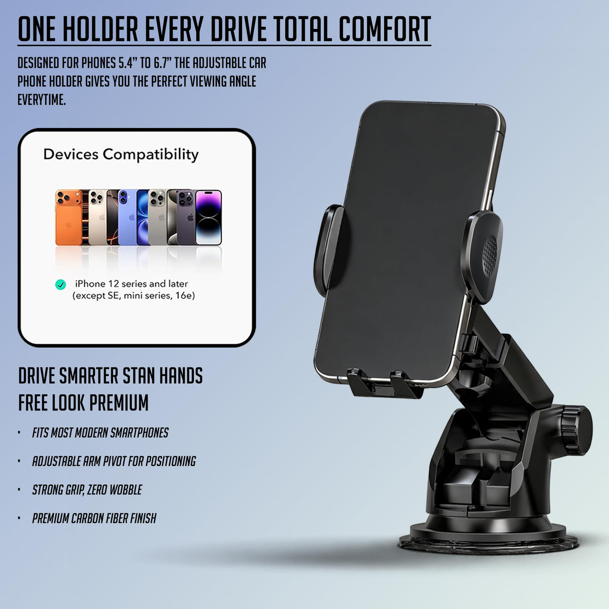 Lapster Autogrip C1 car Mobile Holder for Dashboard with 360 Degree Rotation, Secure Hold Grip, Vacuum Lock Base, One-Hand Operation, Impact-Resistant Design, Mobile Holder for car (Black)