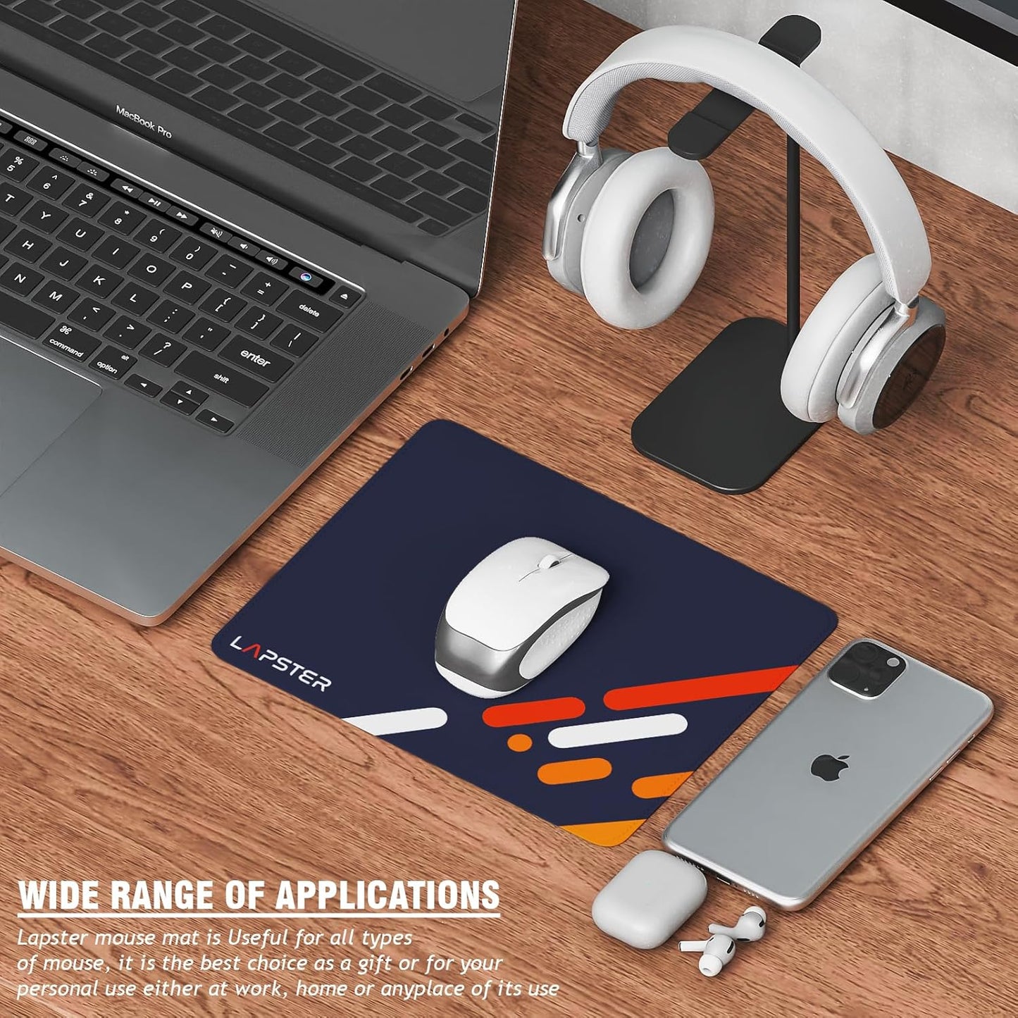 Lapster Abstract Design Gaming Mouse pad, with Antifray Stitched Embroidery Edges(Navy Blue)