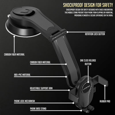 Lapster Autogrip C1 car Mobile Holder for Dashboard with 360 Degree Rotation, Secure Hold Grip, Vacuum Lock Base, One-Hand Operation, Impact-Resistant Design, Mobile Holder for car (Black)