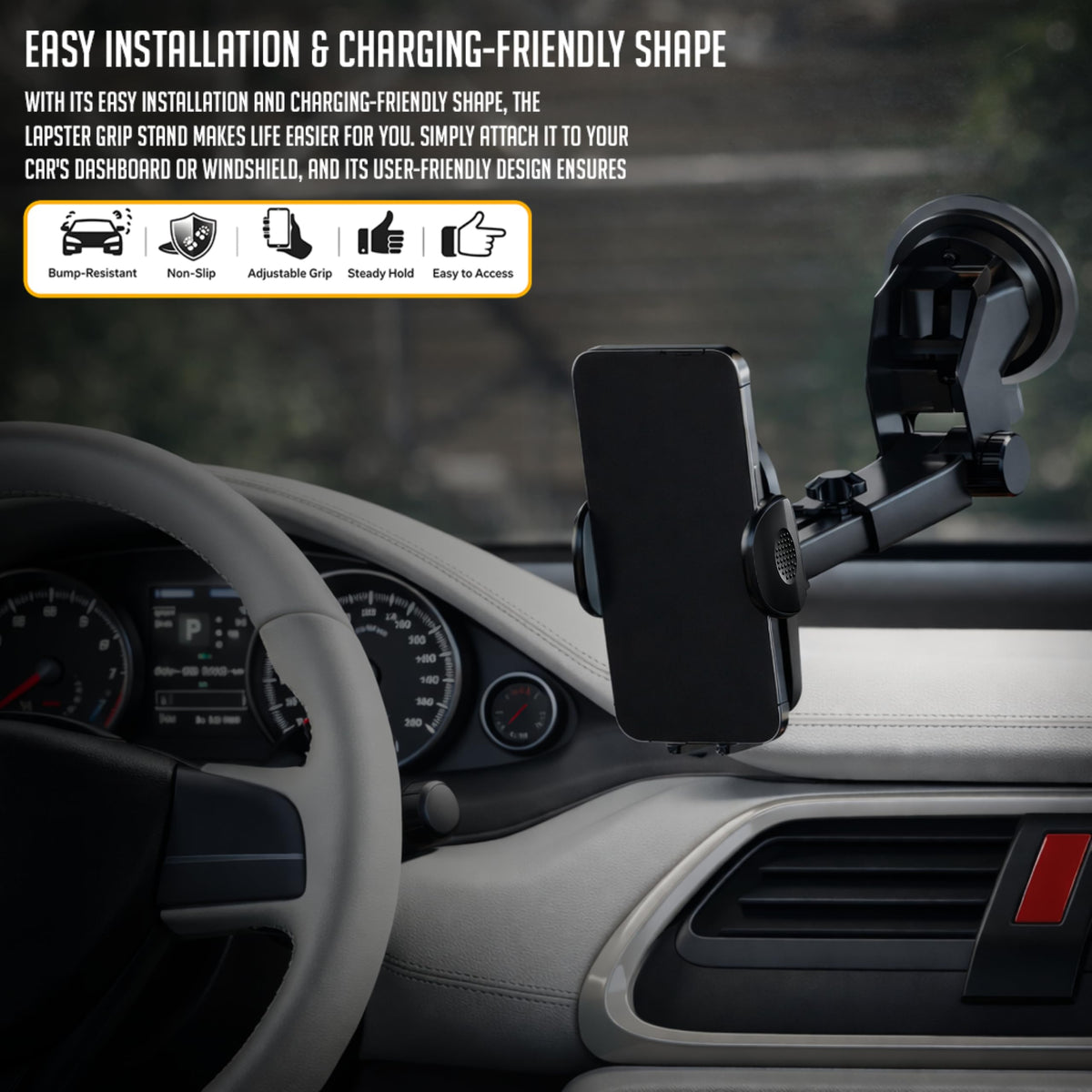 Lapster Autogrip C1 car Mobile Holder for Dashboard with 360 Degree Rotation, Secure Hold Grip, Vacuum Lock Base, One-Hand Operation, Impact-Resistant Design, Mobile Holder for car (Black)