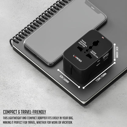 Lapster Universal Travel Adapter with Type C 1 USB, 1 USB-C with 2.4A (Black)