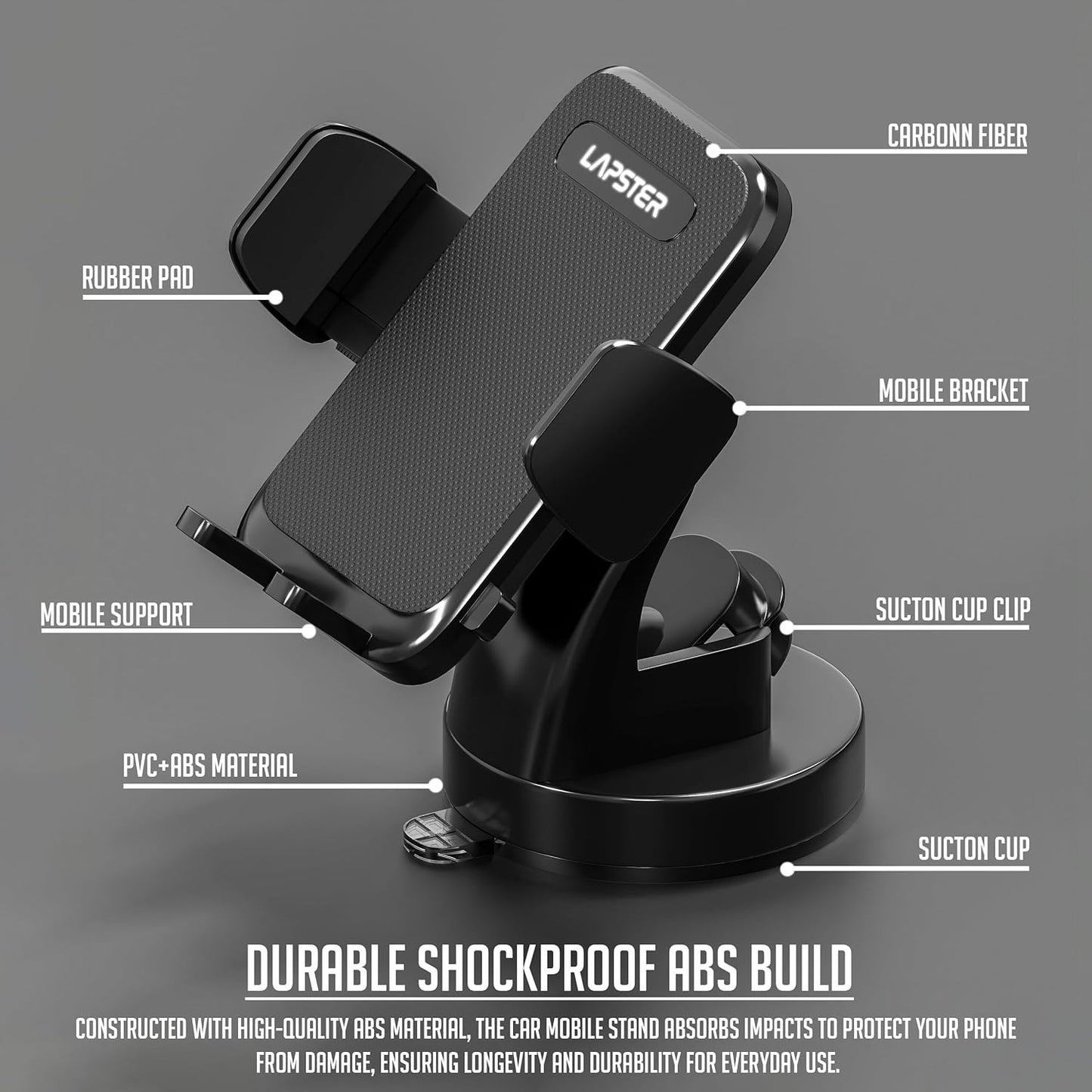 Lapster Autogrip C1 car Mobile Holder for Dashboard with 360 Degree Rotatio (Black)