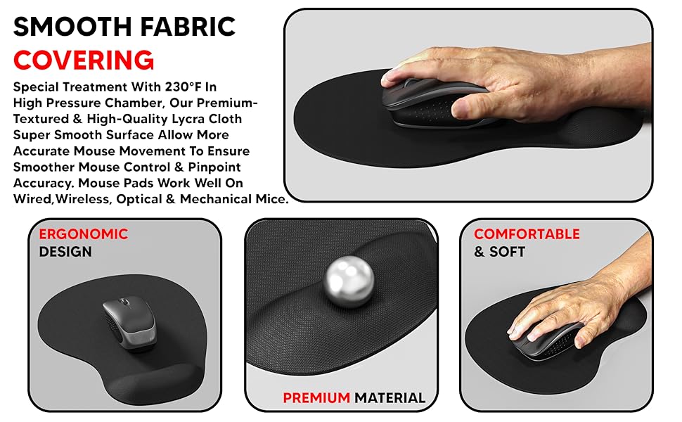 Lapster Gel Mouse pad with Wrist Rest with Lycra Cloth Nonslip for Laptop, Computer (Black)