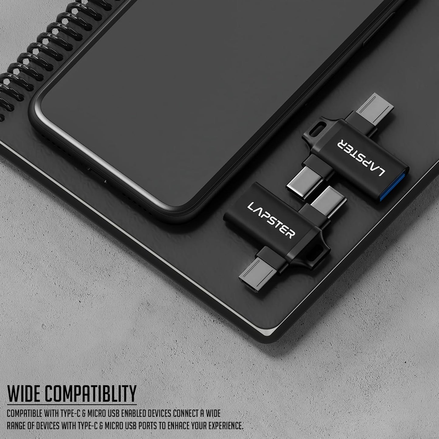 Lapster Plugx3 OTG 2 in 1 Adapter Micro USB + Type C to USB Female Connector