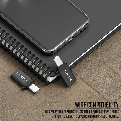 LAPSTER Quality Assured Plugx2 USB 3.0 to Type C OTG Adaptor,10Gbps High Speed Data Transfer