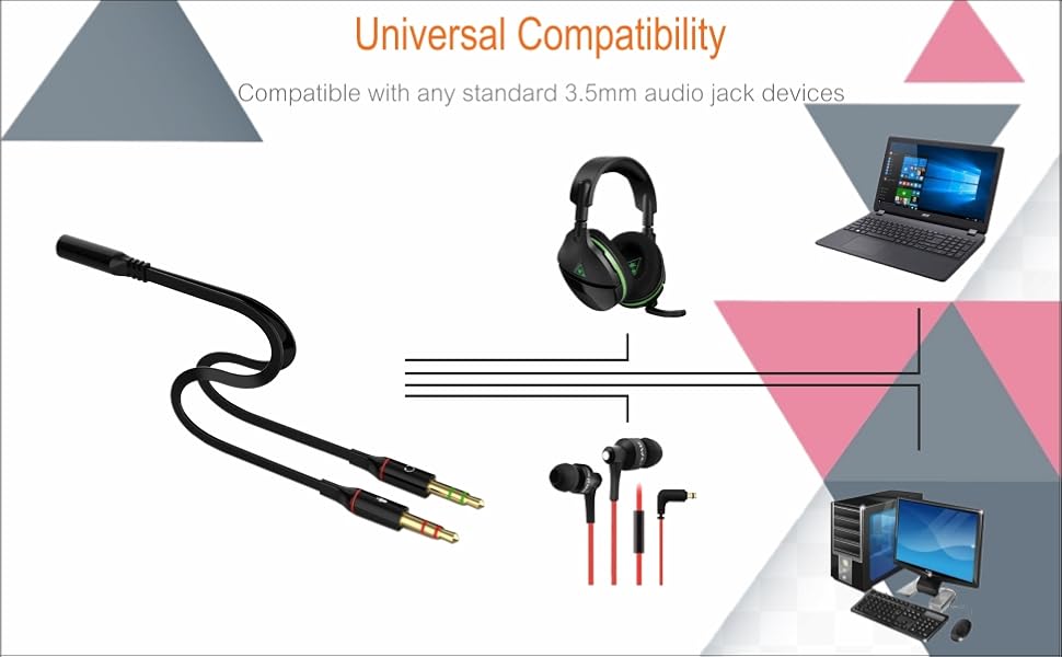Lapster Gold Plated 2 Male to 1 Female 3.5mm Headphone Earphone Mic Audio Y Splitter Cable Ð Black