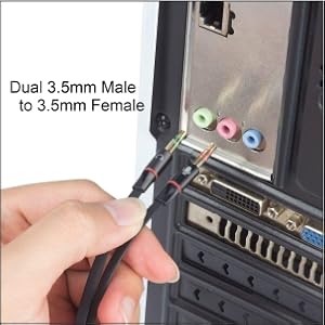 Lapster Gold Plated 2 Male to 1 Female 3.5mm Headphone Earphone Mic Audio Y Splitter Cable Ð Black